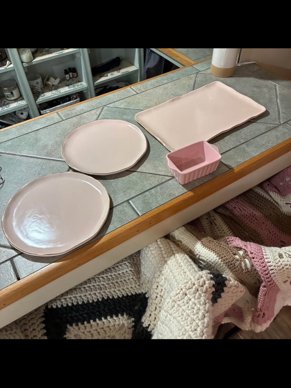 Blush pink ceramic serving platter set